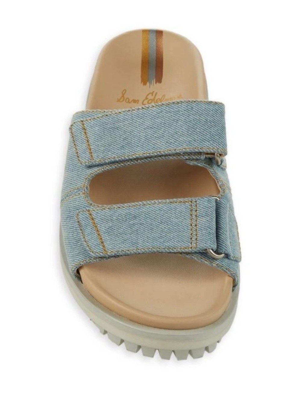 Sam Edelman Eliana Denim Platform Slide Sandals Size 7.5 Double Strap Lug Sole - Picture 2 of 10